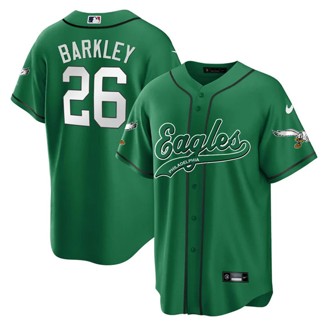Men's Green Philadelphia Eagles #26 Saquon Barkley Cool Base Stitched Baseball Jersey